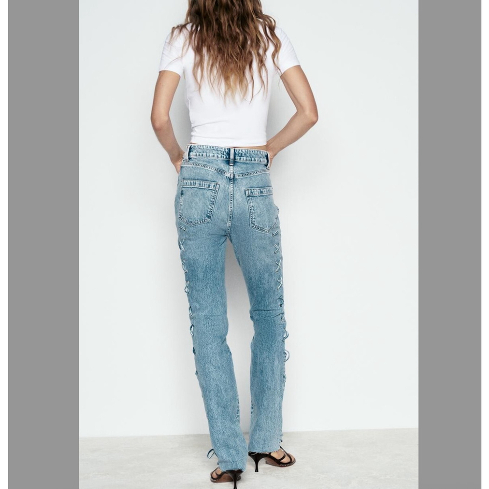 Zara Slim Jeans with side lacing Z1975 Size 38 EU 6 US - Picture 4 of 9